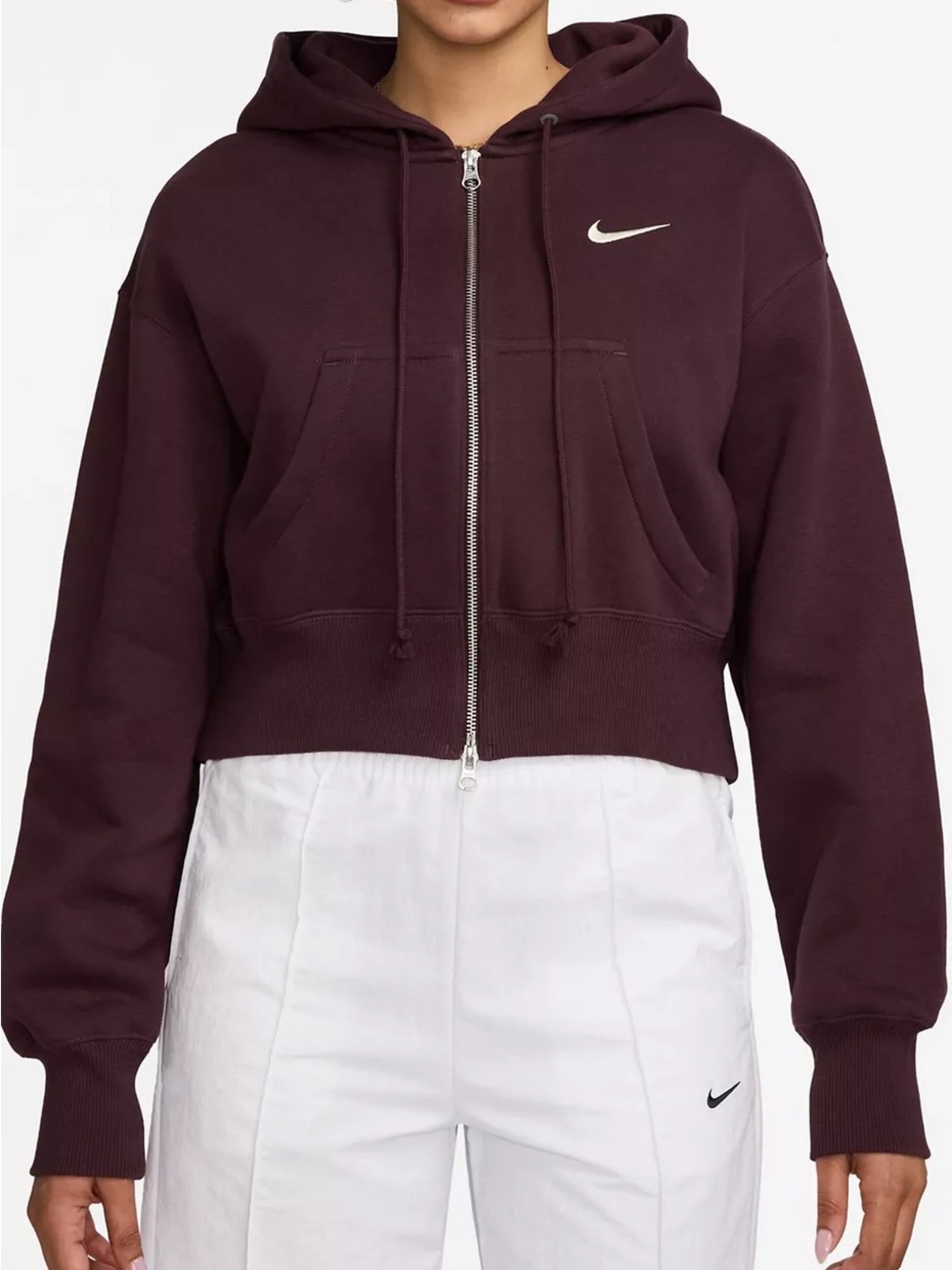 Nike Women's Dark Burgundy Full-Zip Cropped Hoodie